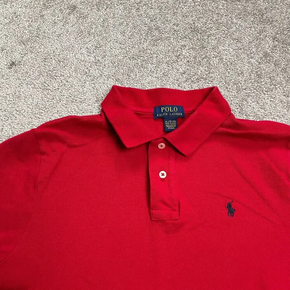 Ralph Lauren Polo Shirt Boys XL Red Solid Short Sleeve Cotton Outdoor Golf Top